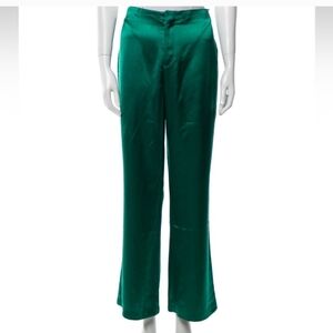 Jason Wu High Rise Wide Leg Flare Emerald Green Satin Pants Trousers Size 4 NWT